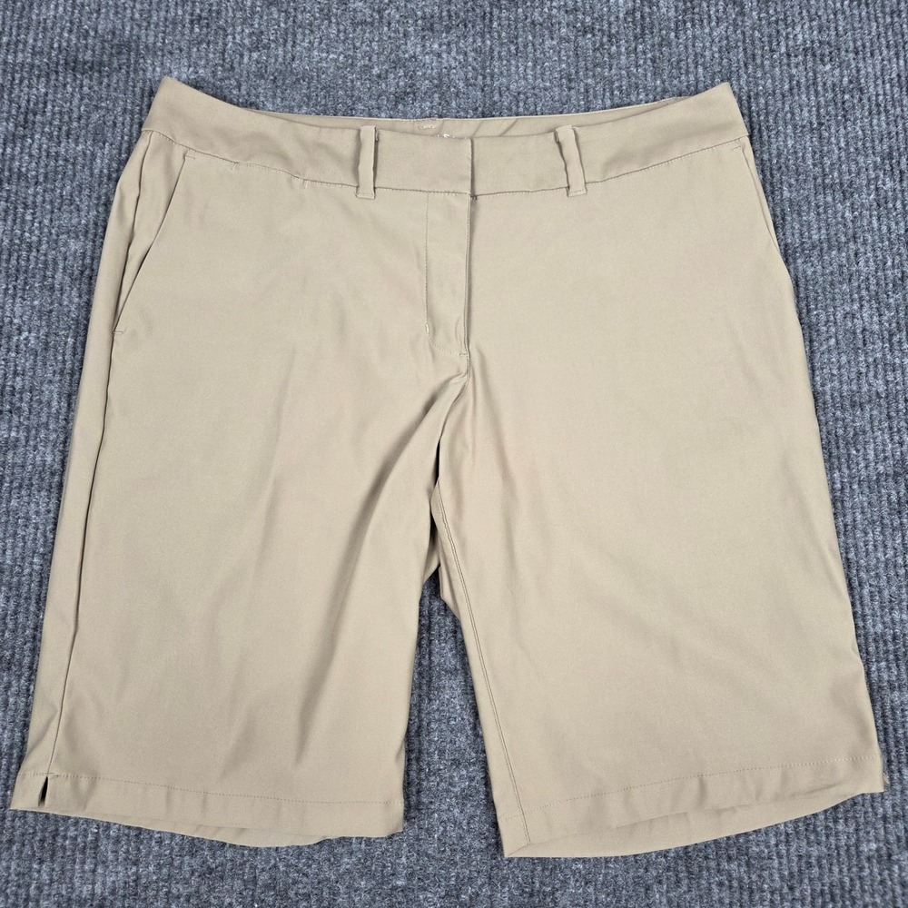 Nike Golf Dri-FIT Women Tan Bermuda Shorts Performance Khaki Size 10 26308-001‎